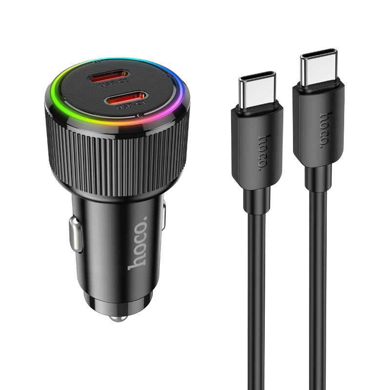 26141 HOCO NZ14B ΦΟΡΤΙΣΤΗΣ ΑΥΤΟΚΙΝΗΤΟΥ TYPE-C ΣΕ TYPE-C, GUERRERO PD50W , 2 ΘΥΡΕΣ , ΜΑΥΡΟΣ - Image 1