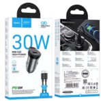 HOCO NZ16 ΦΟΡΤΙΣΤΗΣ ΑΥΤΟΚΙΝΗΤΟΥ, RIGOROUS PD30W, 1 ΘΥΡΑ , ΚΑΛΩΔΙΟ TYPE-C TO LIGHTNING, ΓΚΡΙ - Image 2